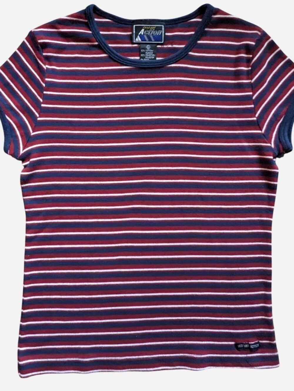 90s red & blue fitted striped baby tee